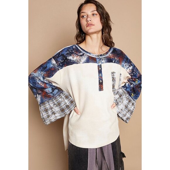 POL Bohemian Patchwork Long Sleeve Top With Star Back Design - Picture 5 of 5